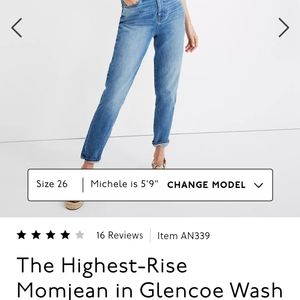 NWT Madewell The Highest-Rise Momjean in Glencoe Wash